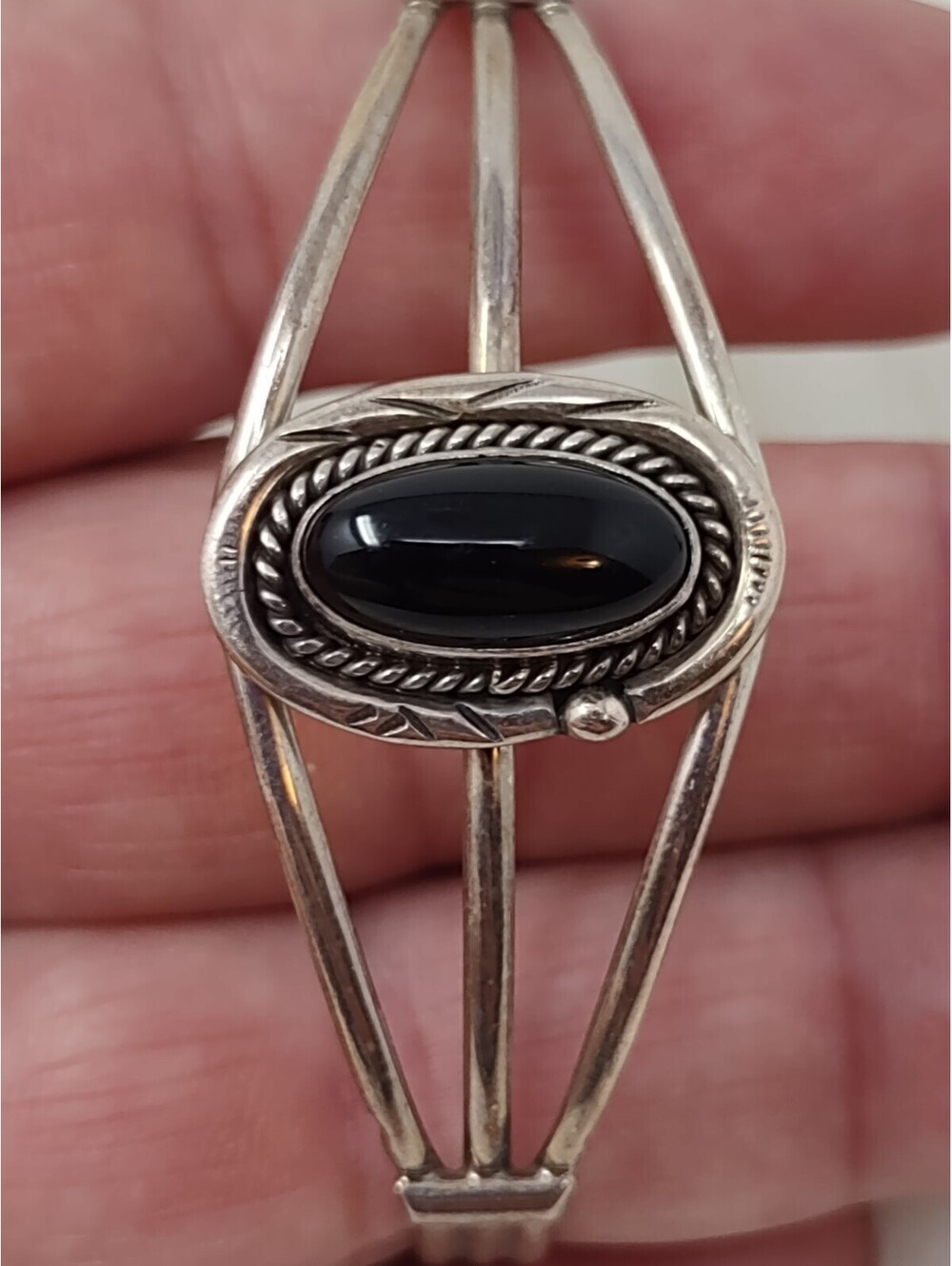 Vintage Sterling Silver Black Onyx Cuff Bracelet 925 10.4g